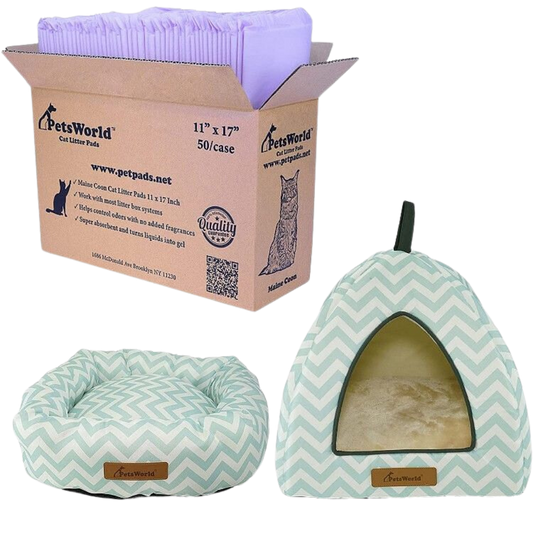 Kitty Bundle: Comfy Tent Bed, Donut Cushion, Litter Pads - 50 Count