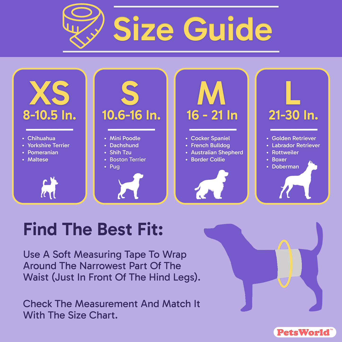 PetsWorld Dog Diapers Male - Super Absorbent, Fur-Friendly Belly Bands_