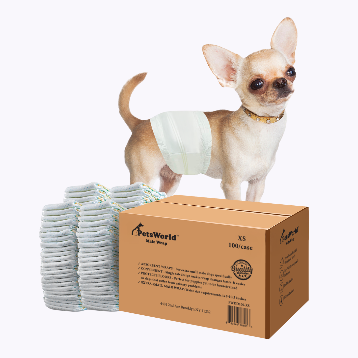 PetsWorld Dog Diapers Male - Super Absorbent, Fur-Friendly Belly Bands_100 Count / Extra Small
