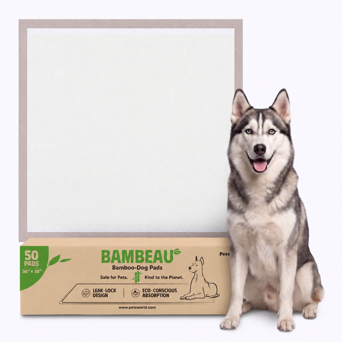 Bambeau™ Gigantic (36x36 inch) Premium Bamboo-Based Pads Eco Conscious Dog Pads_50 Count