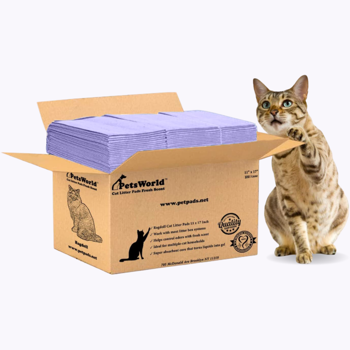 PetsWorld Cat Litter Pads for Litter Box_100 count / Unscented
