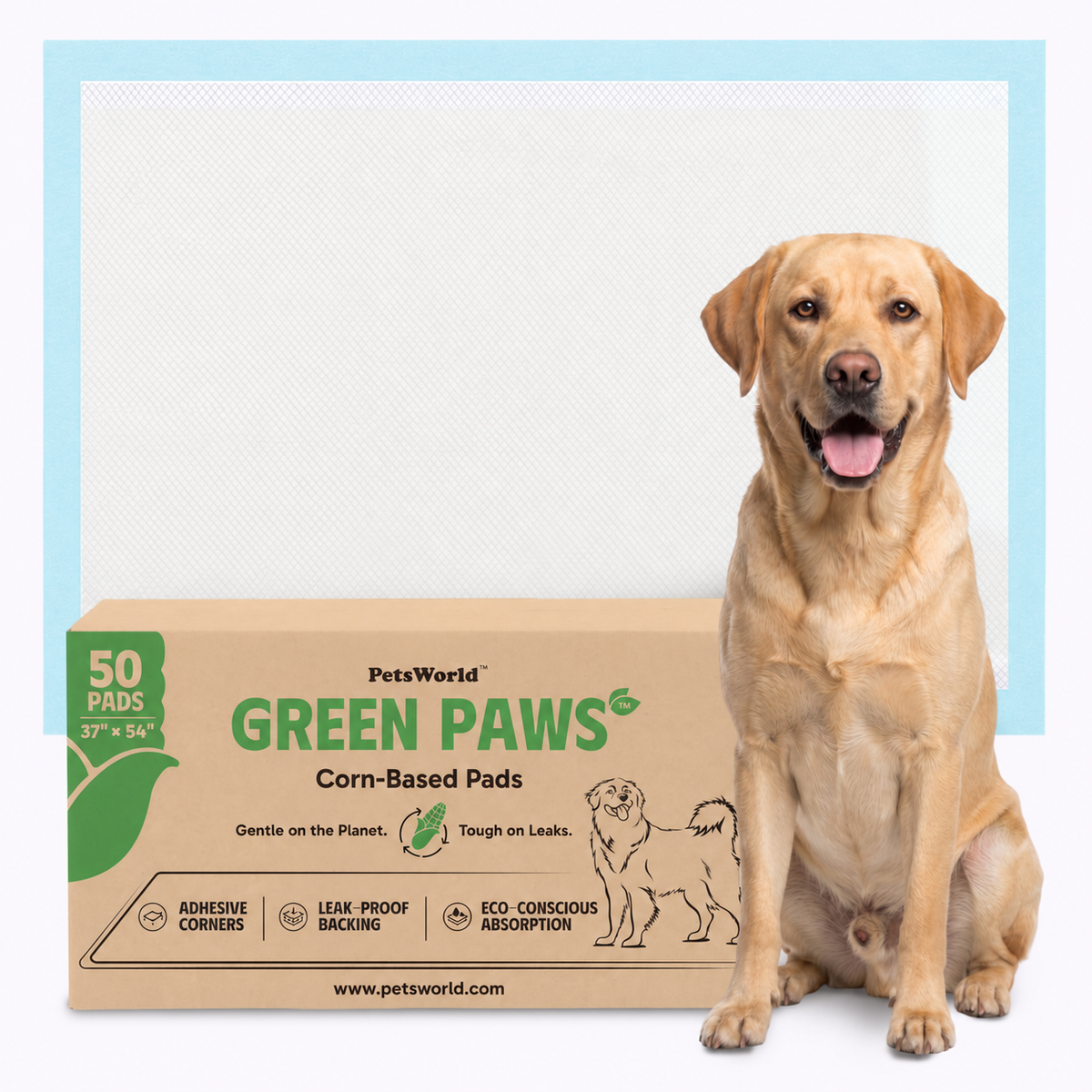 GreenPaws™ 3XL (37x54 inch) Premium Corn-Based Eco Conscious Dog Pads_50 Count