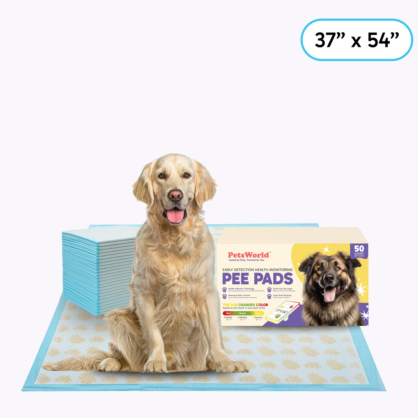 PetsWorld NEW 3XL (37x54 inch) Health Monitoring Dog Pee Pads_50 Count