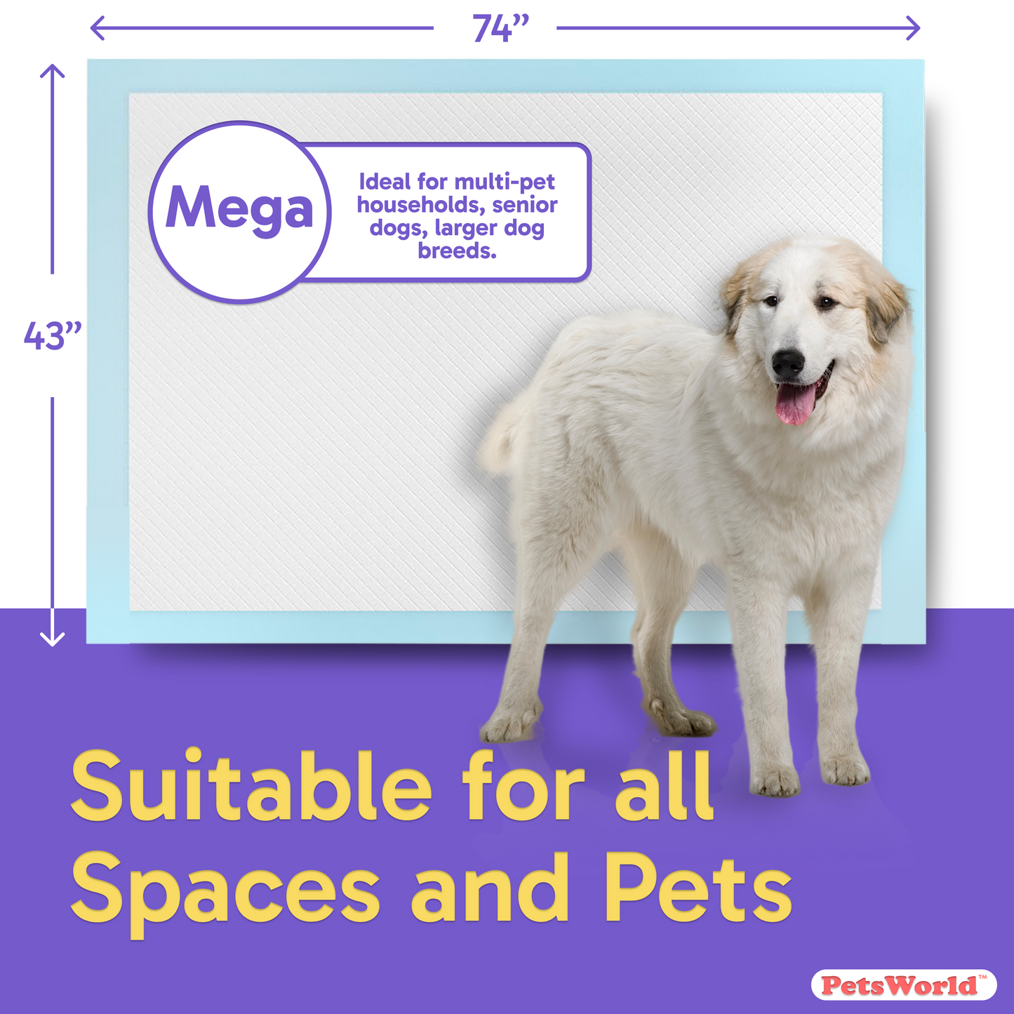 PetsWorld Mega (43x74 inch) Dog Training & Potty Pads_