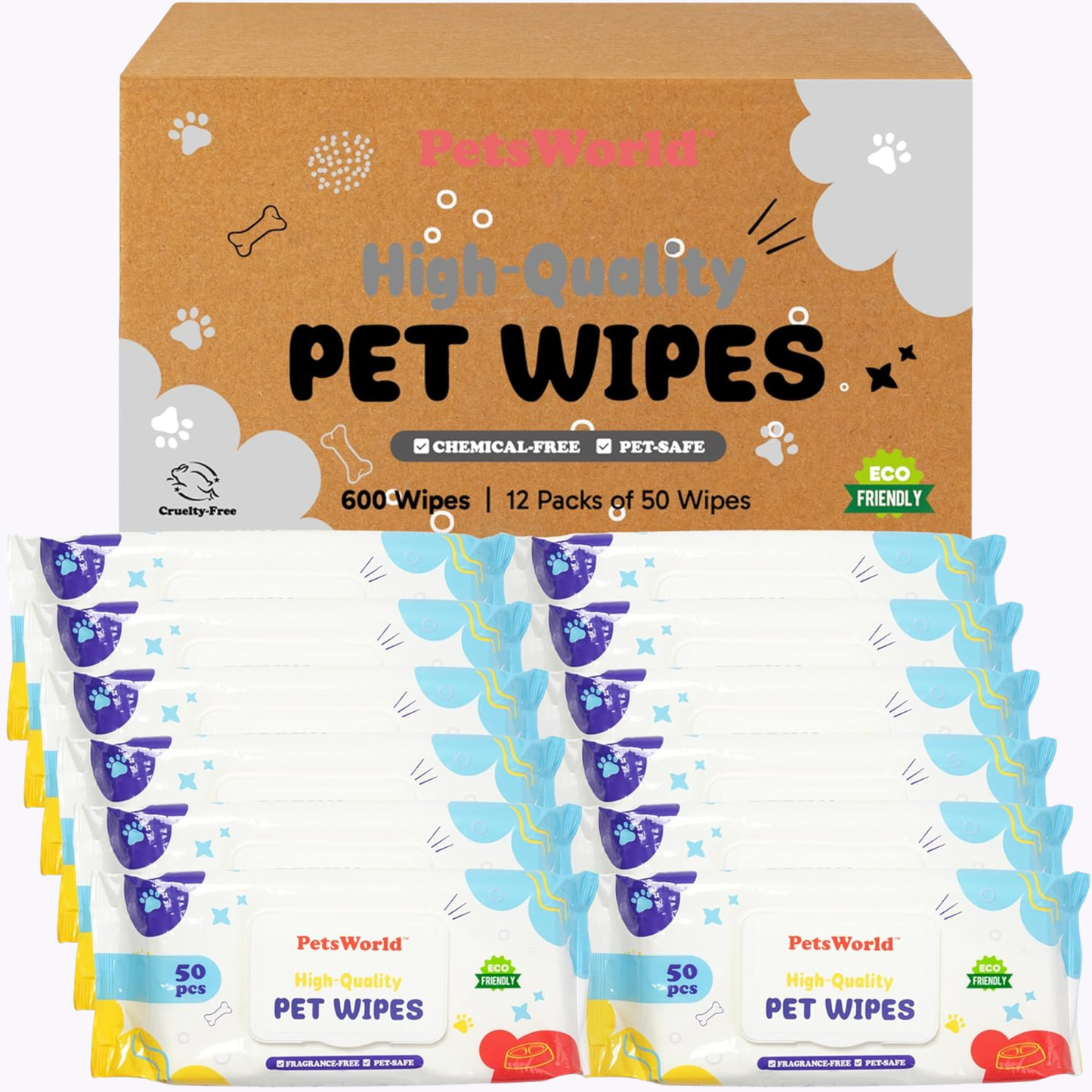 PetsWorld Unscented Pet Wipes – Hypoallergenic & Biodegradable_600 Count